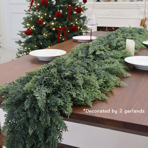Senjie cedar garland close-up of soft PE needles with realistic texture