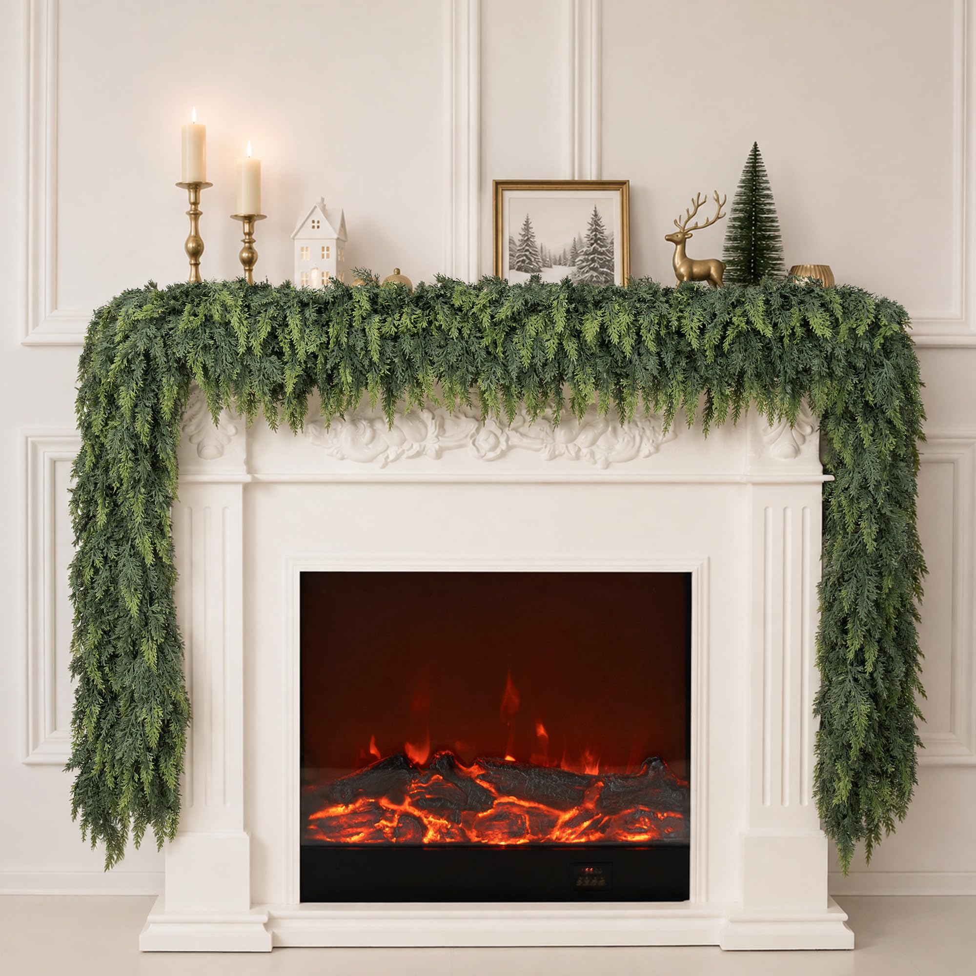 Senjie cedar garland front view showing lush greenery and immediate warmth