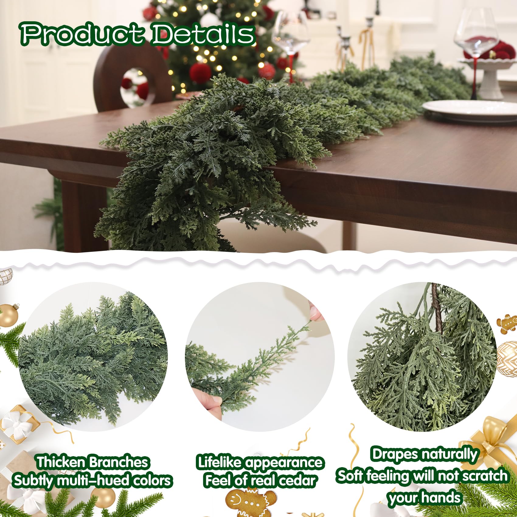 Senjie garland draped on a mantel adding cozy holiday atmosphere