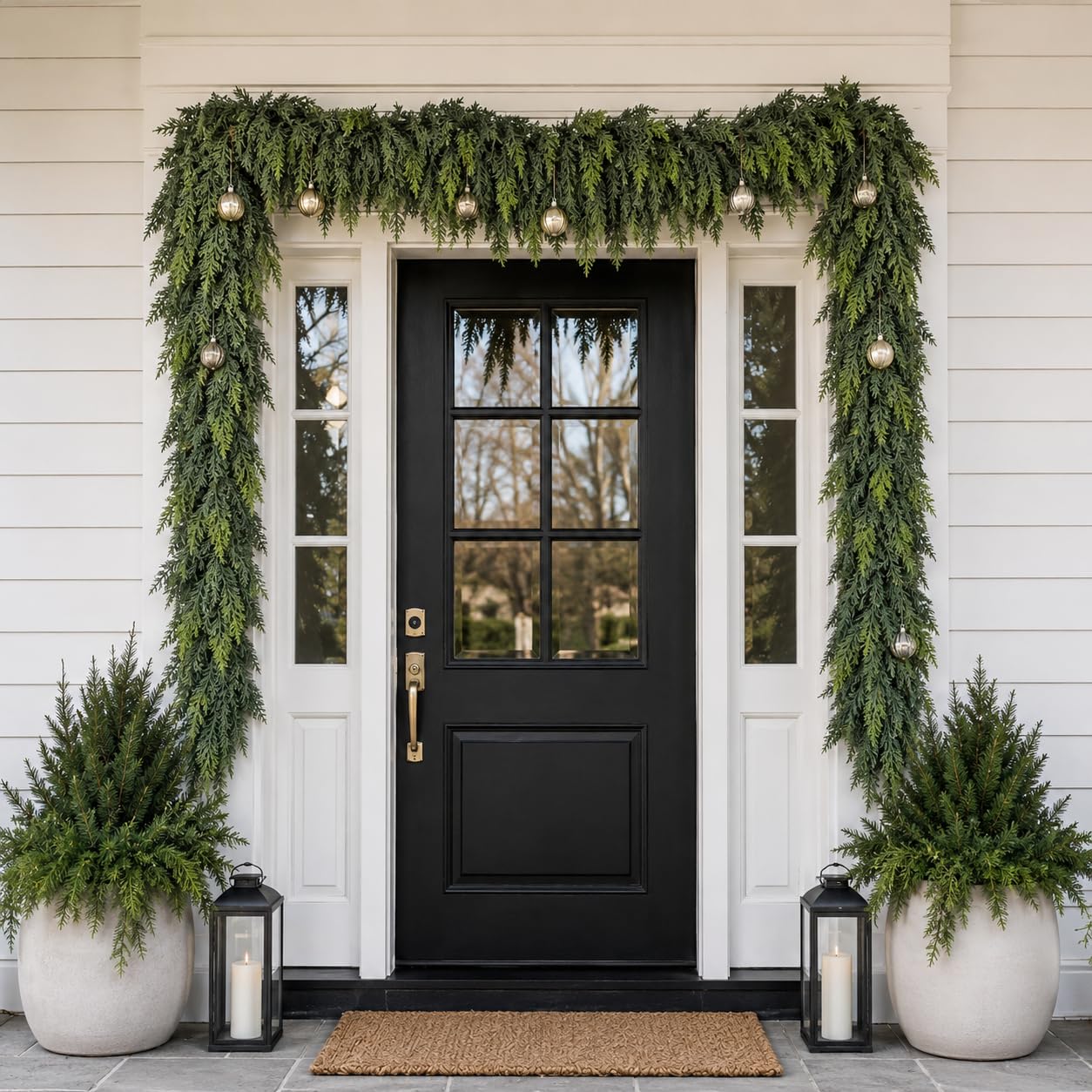 Senjie hand touching garland texture highlighting lifelike, soft foliage