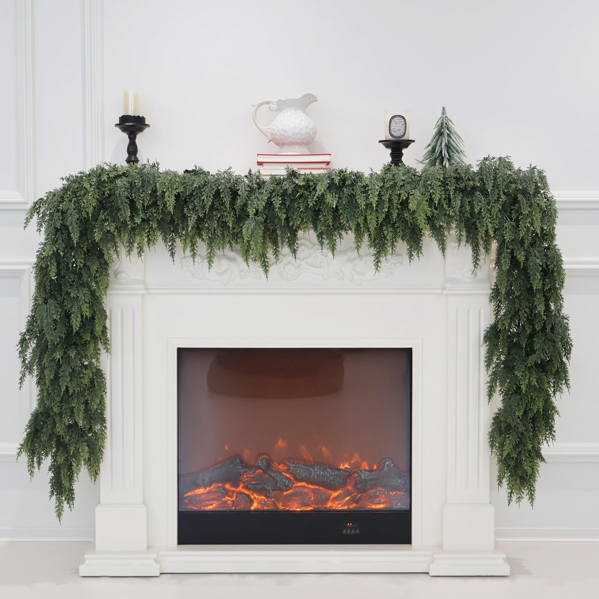 Senjie cedar garland front packaging showing two 6ft pieces and branding for easy setup