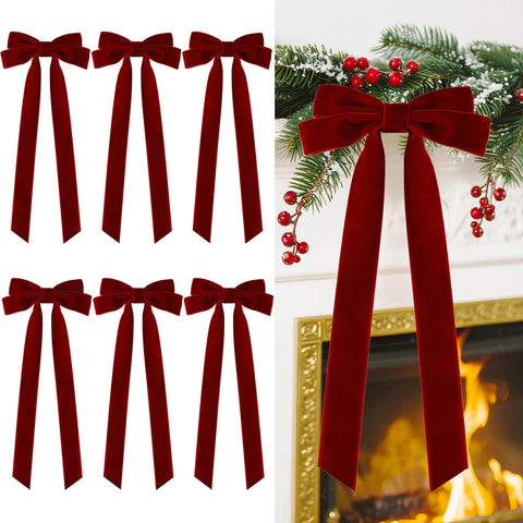 Senjie front view showing six pre-tied velvet bows and packaging for quick decorating