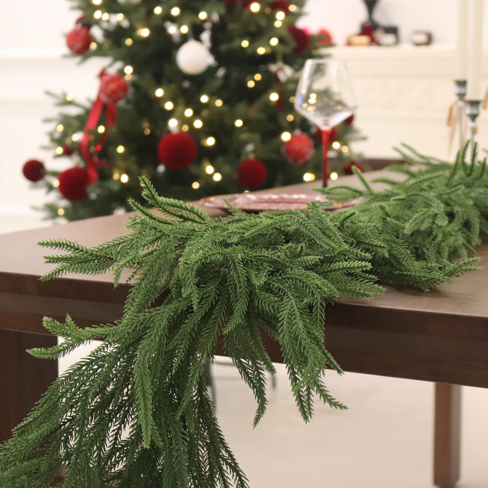 Senjie garland wrapped on a stair banister demonstrating flexible shaping