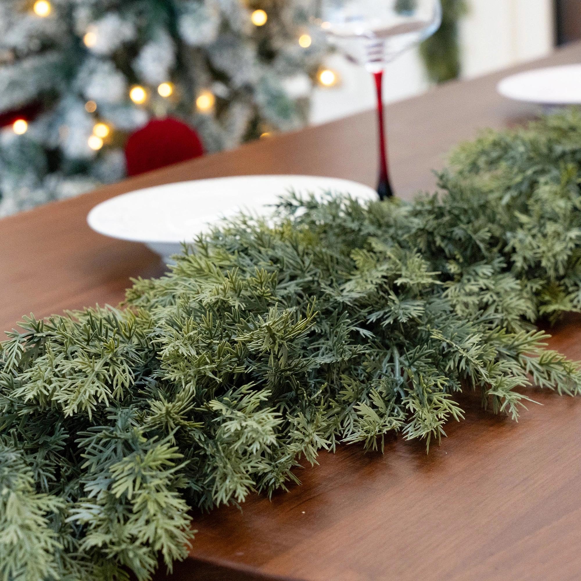 Senjie garland wrapped around a stair banister demonstrating flexibility and secure styling benefit easy installation