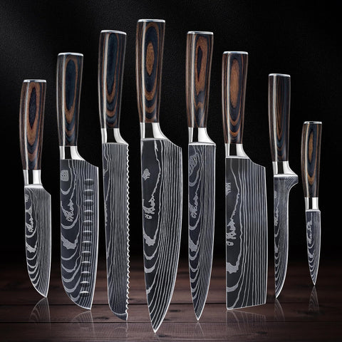 Senken Knives front packaging showing whole 8-piece set and premium box - elegant storage