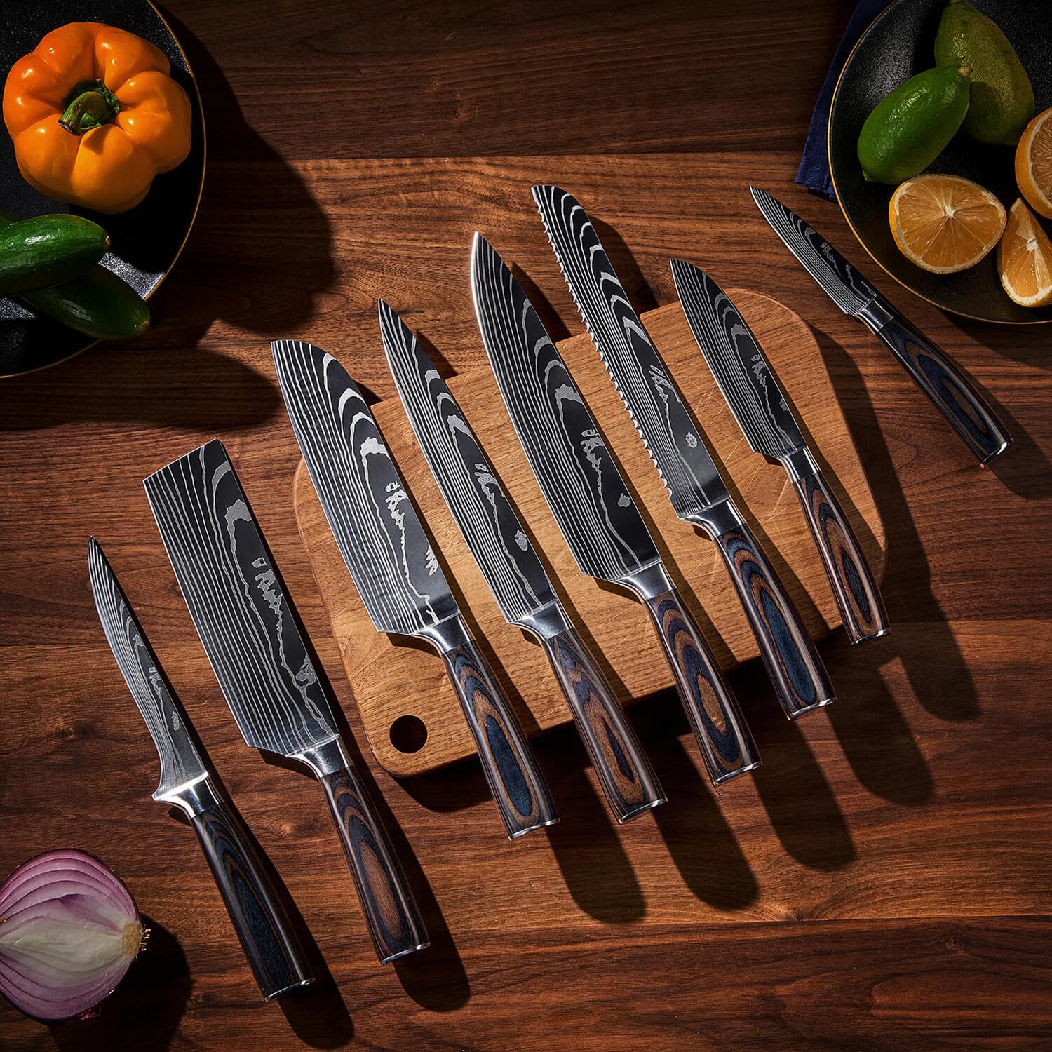 Senken Knives laser Damascus pattern close-up highlighting texture and corrosion resistance