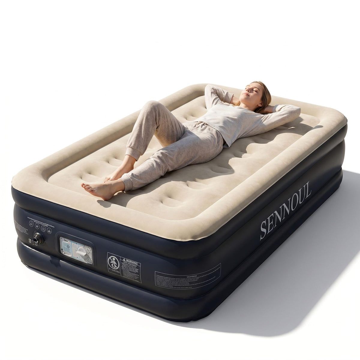 SENNOUL front view of inflated twin mattress showing sturdy support and quick setup