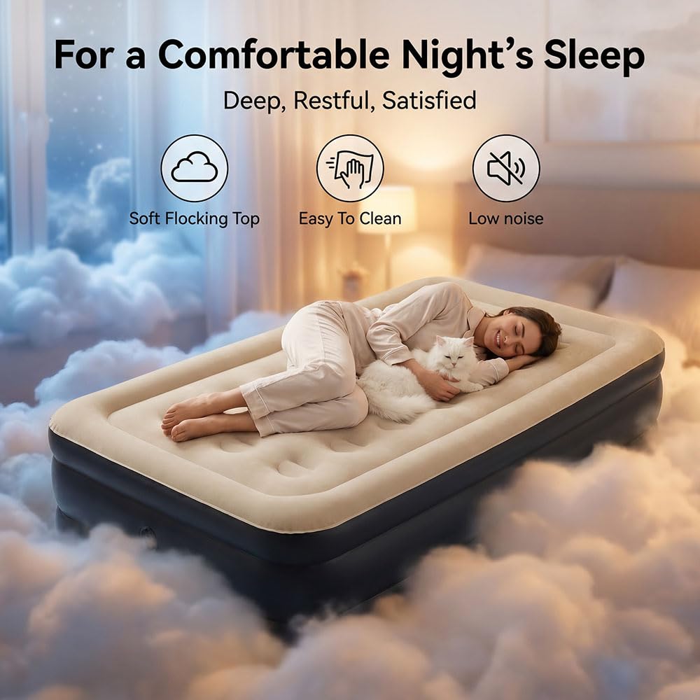 SENNOUL inflated side profile illustrating 75×39×16 dimensions and sturdy internal coil support for durability