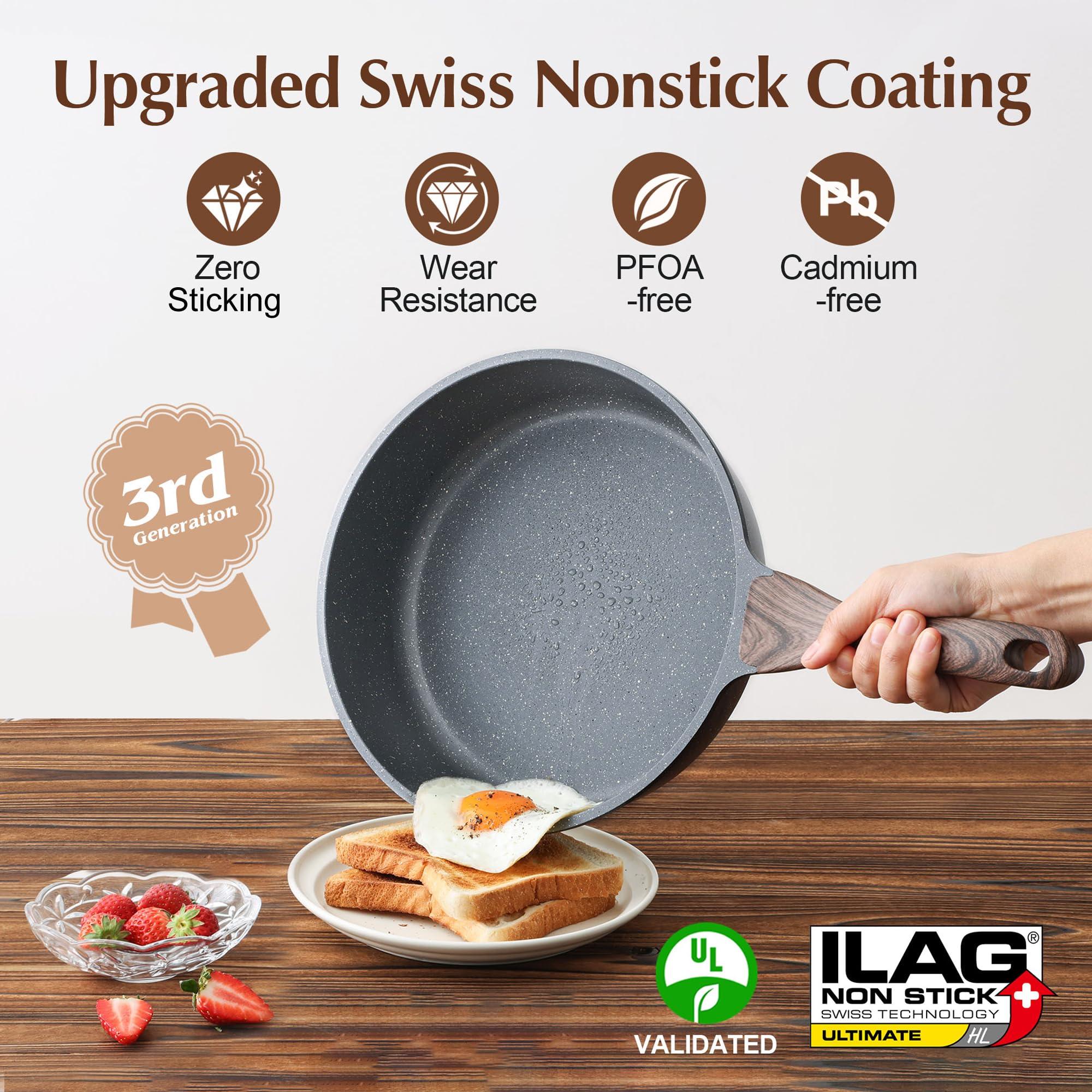 SENSARTE 11-inch sauté pan with lid showing capacity for one-pan meals