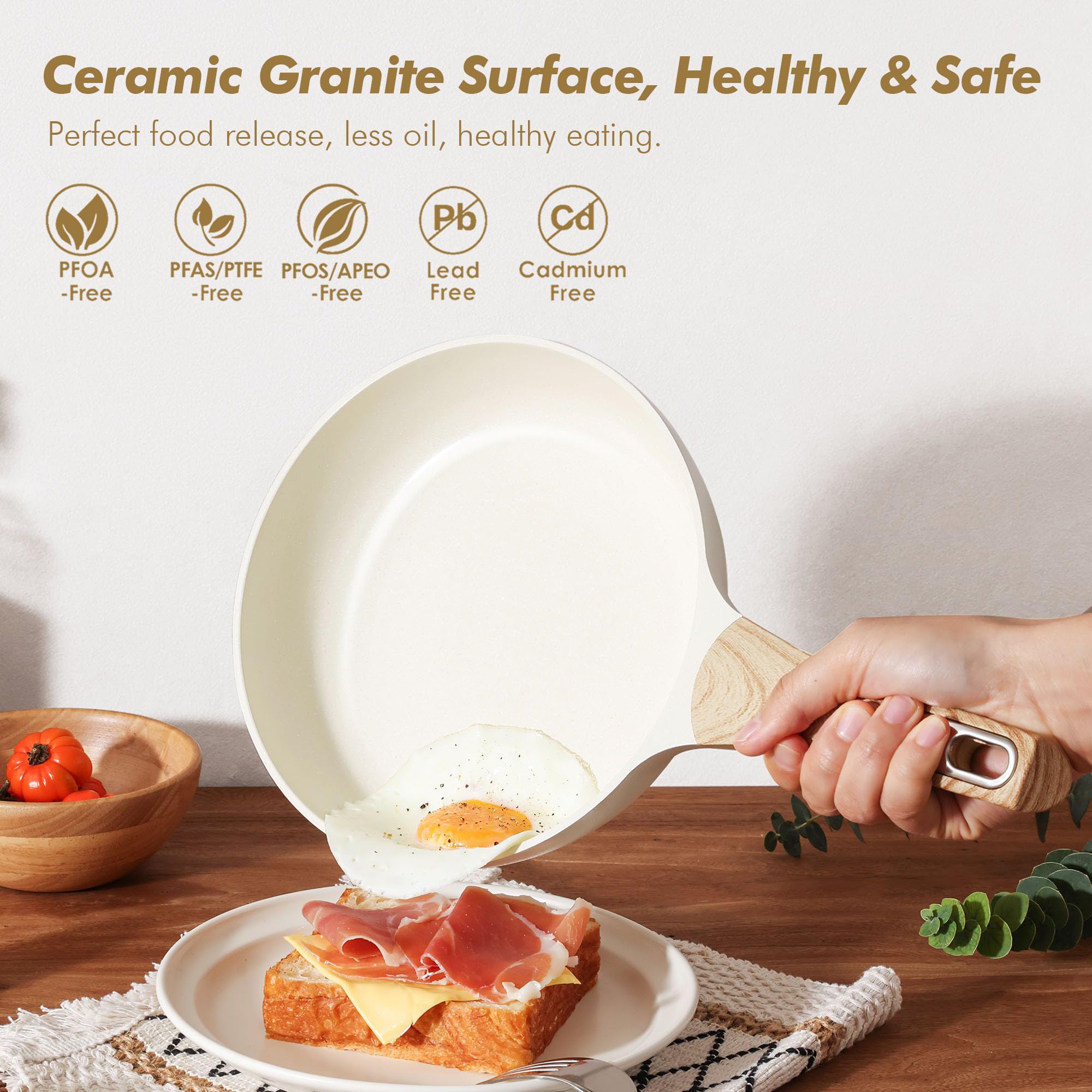SENSARTE close-up of Swiss granite ceramic surface emphasizing easy food release