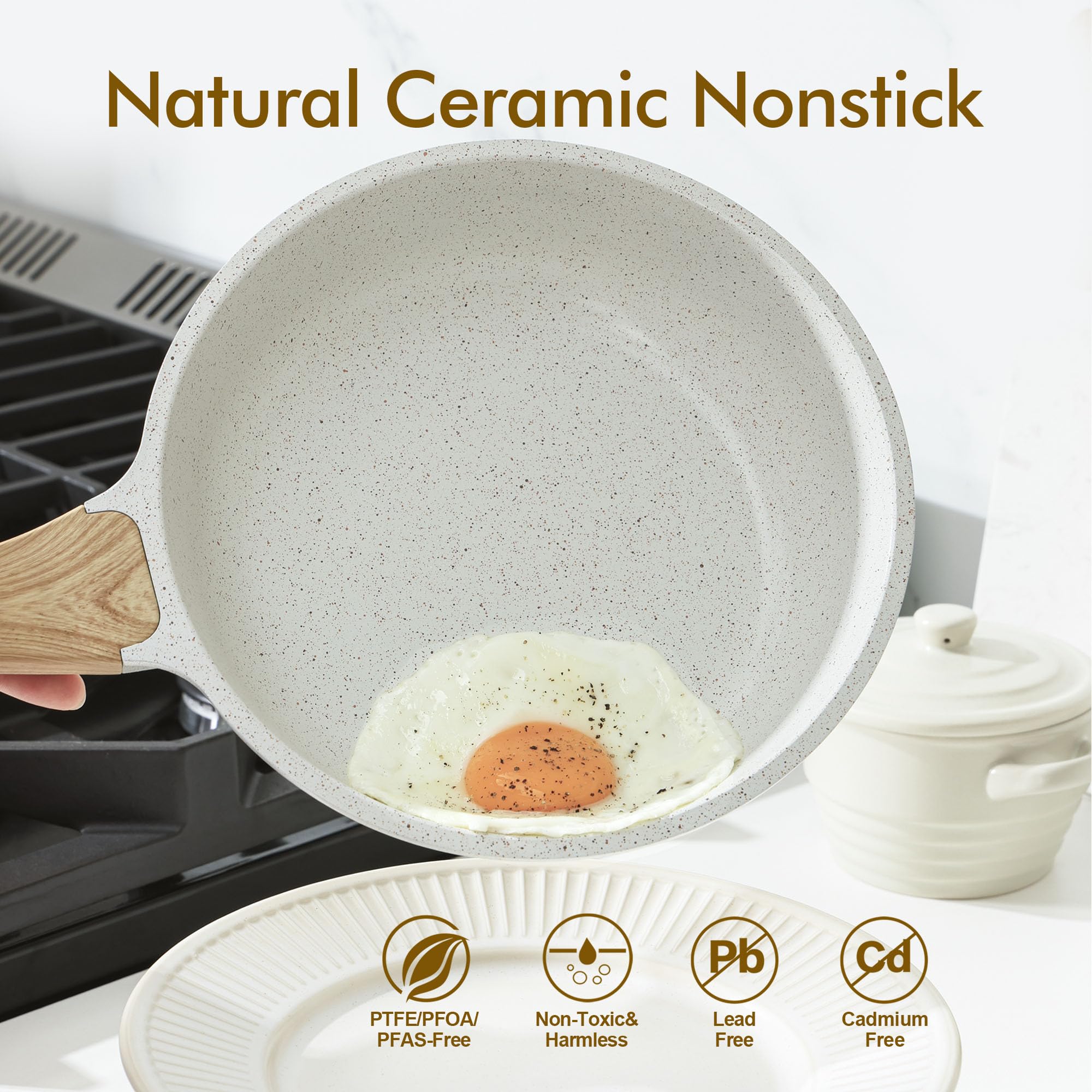 SENSARTE close-up of ceramic surface illustrating nonstick performance and durability
