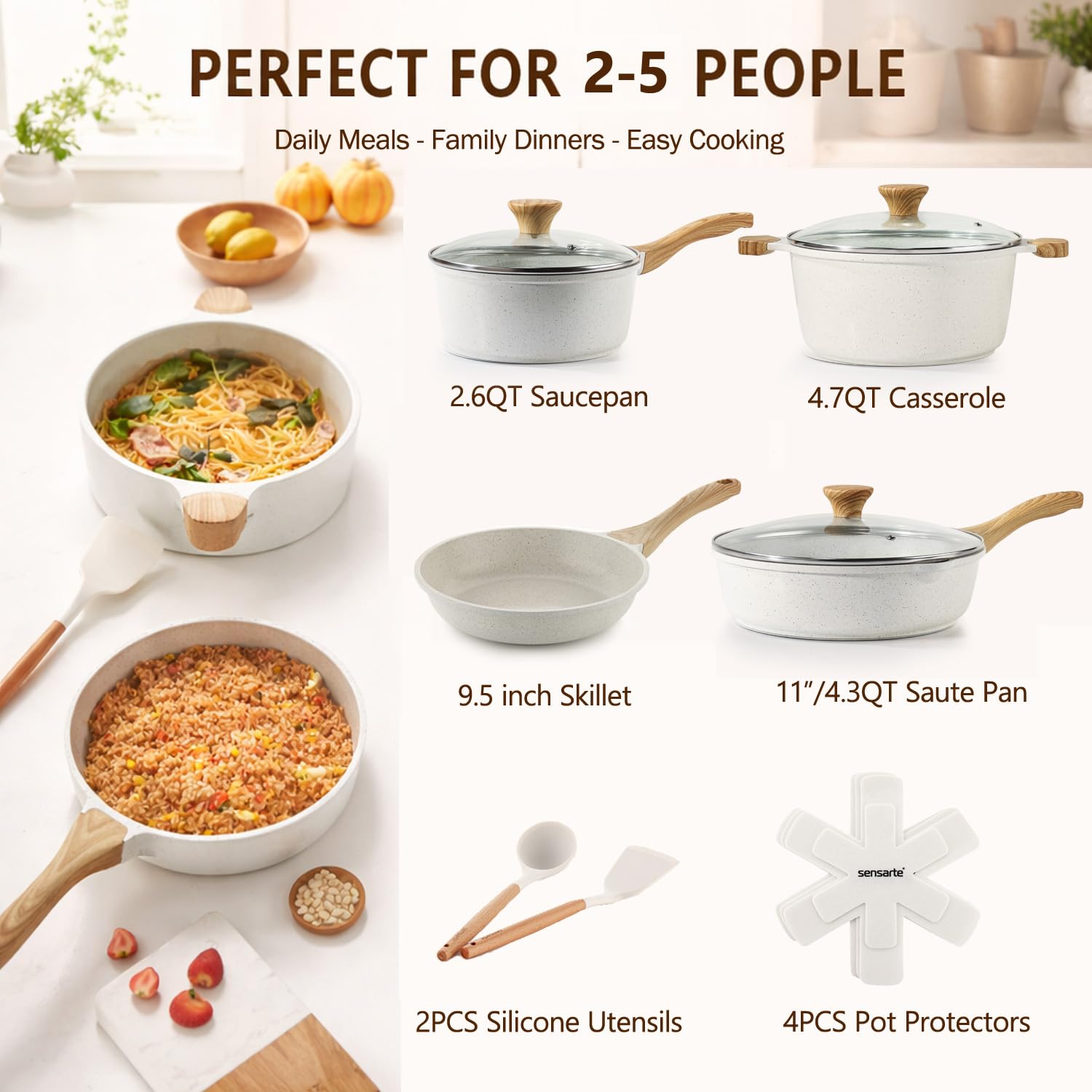 SENSARTE close-up of ceramic nonstick interior highlighting smooth surface for effortless release