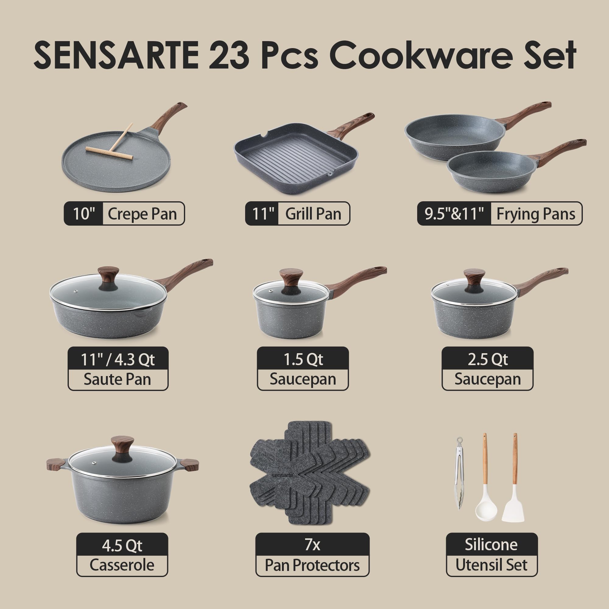 SENSARTE granite coating close-up showing textured nonstick surface for easy release