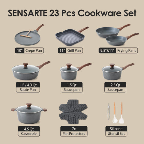 SENSARTE granite coating close-up showing textured nonstick surface for easy release