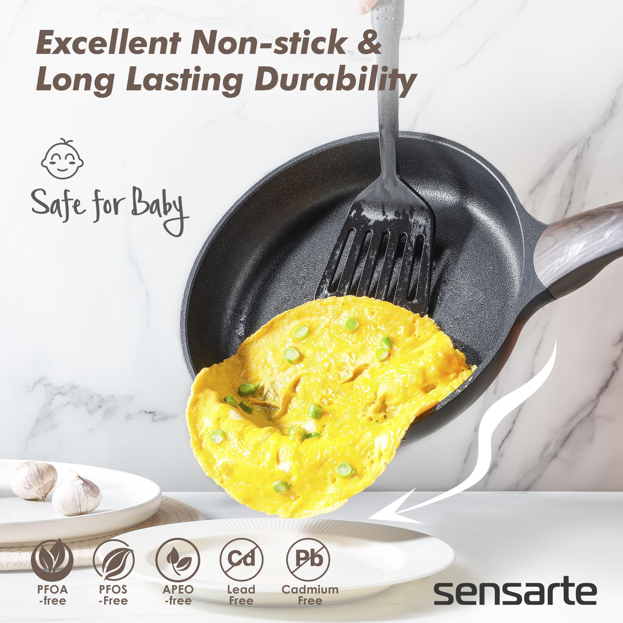 SENSARTE close-up of ILAG nonstick surface illustrating easy food release