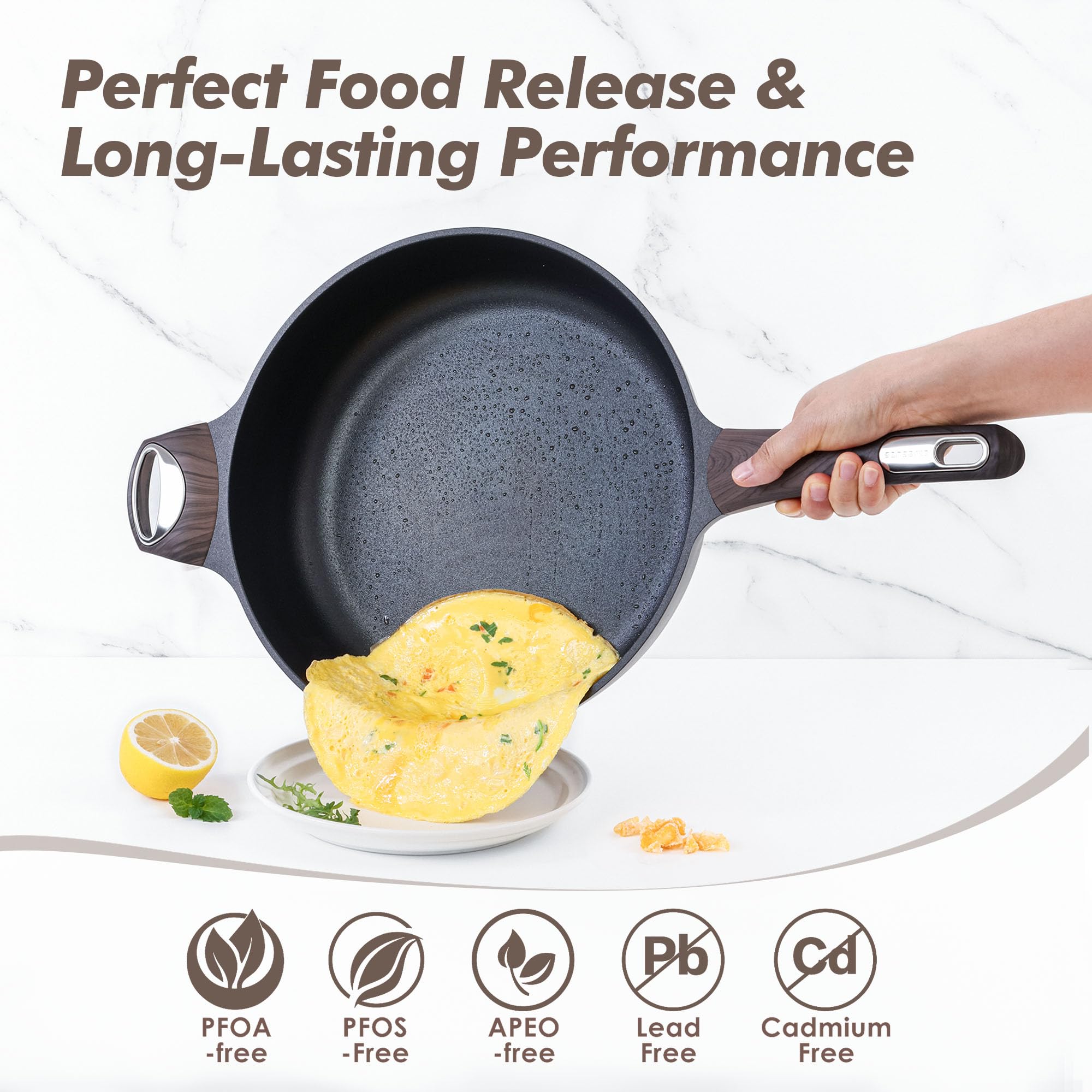 SENSARTE close-up of ILAG nonstick surface for easy low-oil cooking