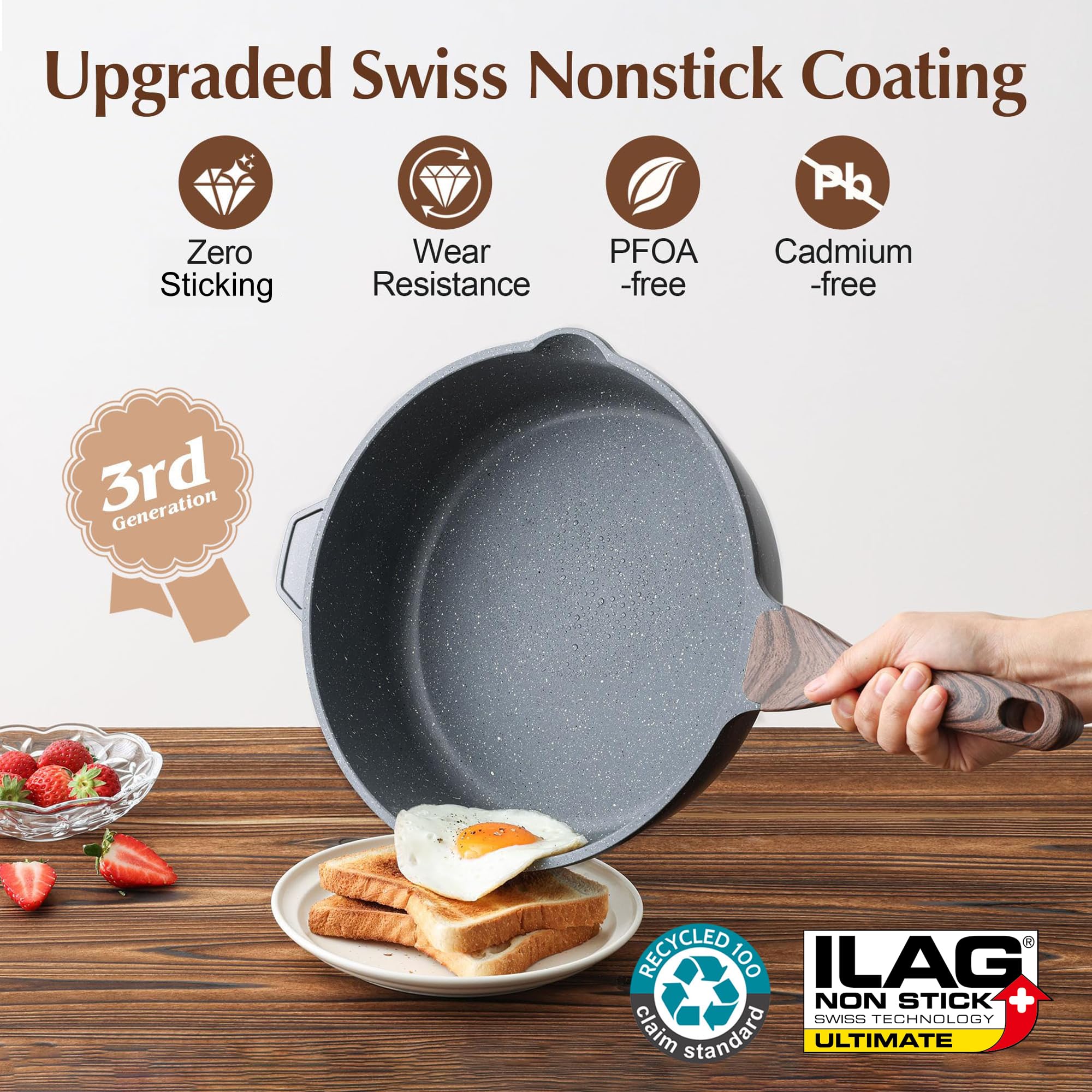 SENSARTE close-up of nonstick surface showing easy-release benefit