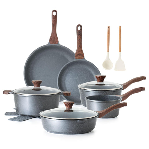 SENSARTE front view of full 16-piece set showing included pots and pans for complete kitchen setup