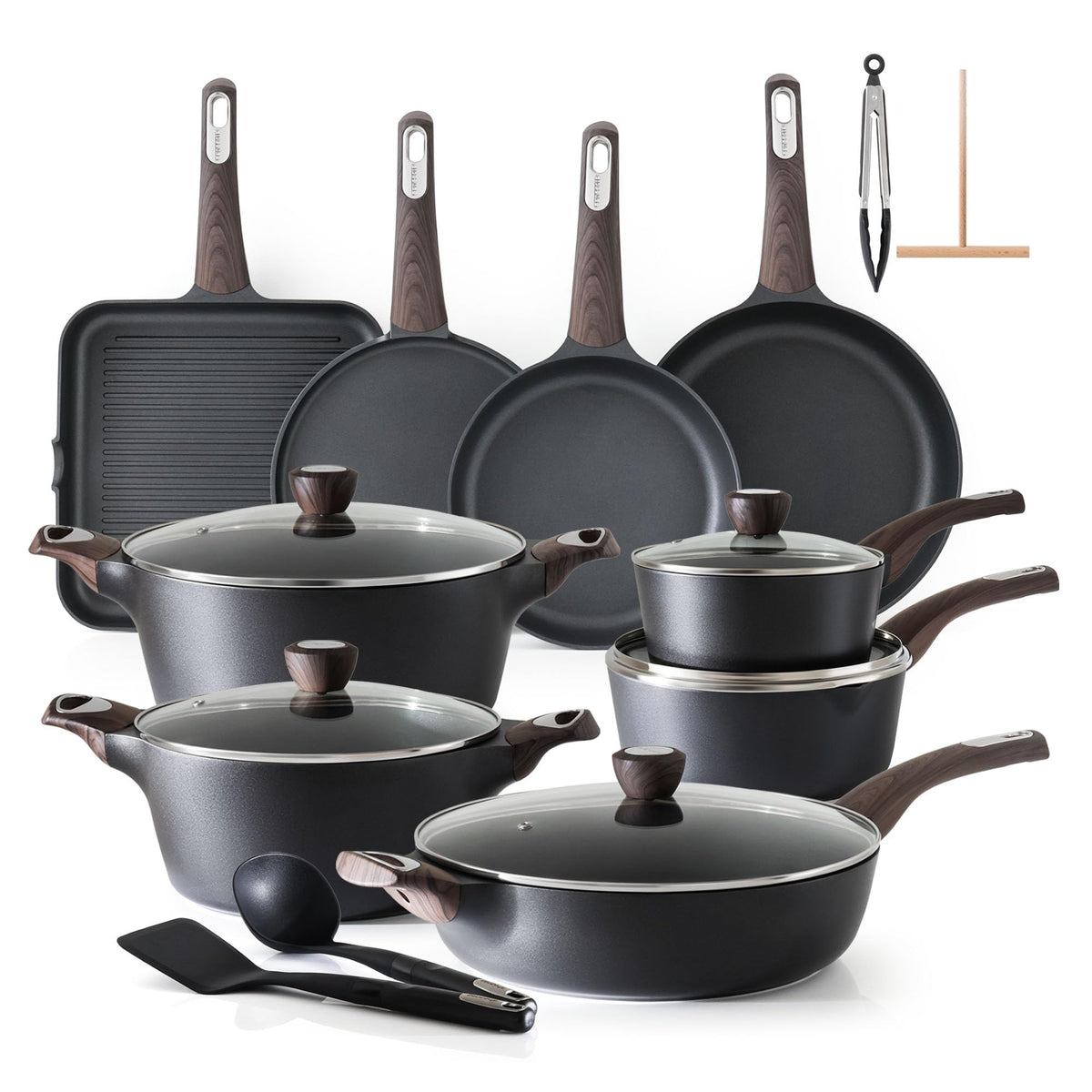 SENSARTE full cookware set front view showing all 26 pieces and organization benefit