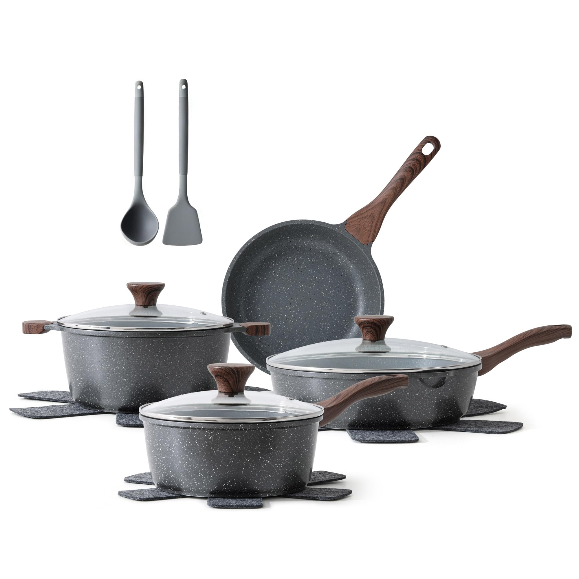 SENSARTE cookware set front packaging showing complete 13-piece kit benefit organization