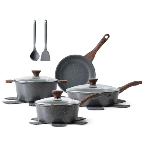SENSARTE cookware set front packaging showing complete 13-piece kit benefit organization