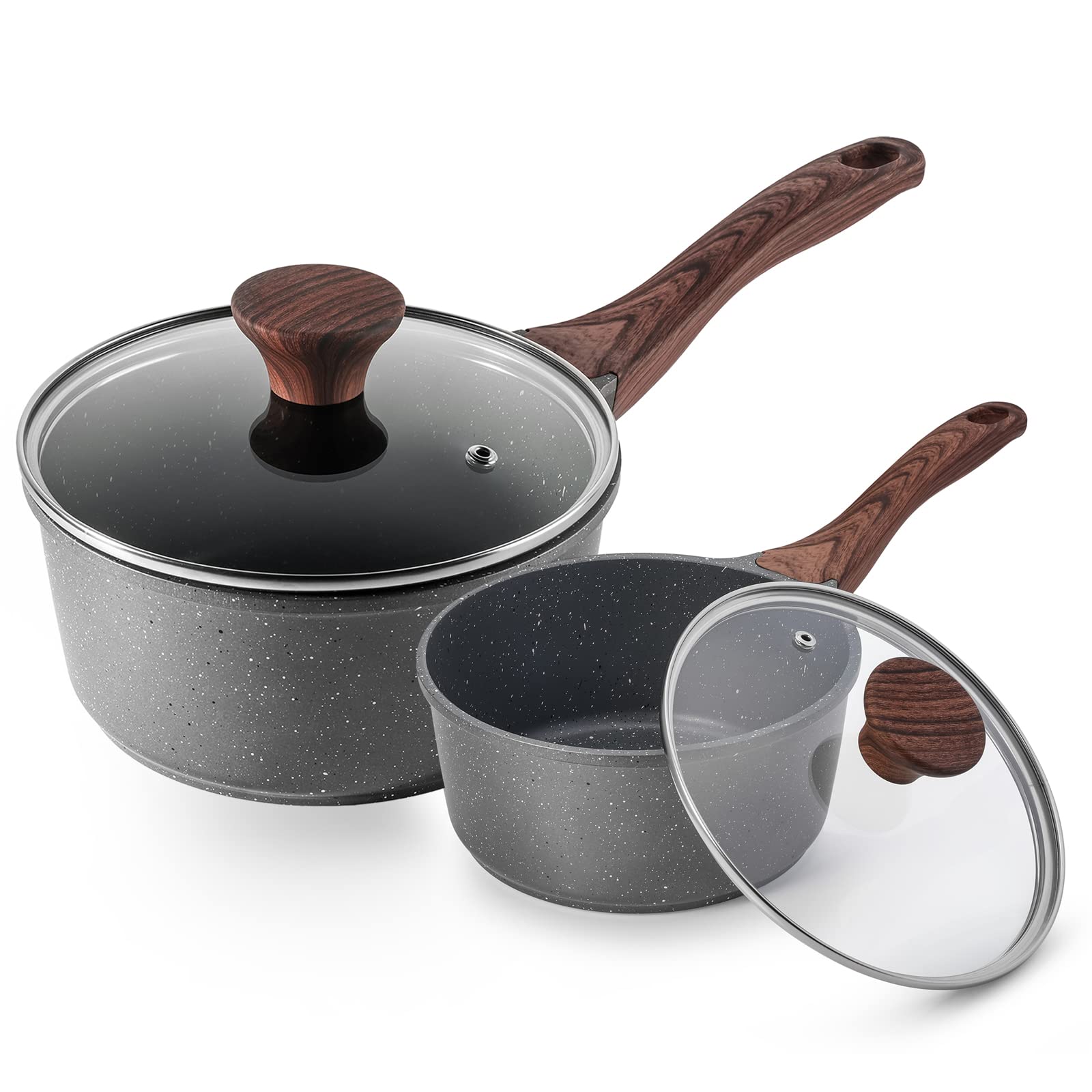 SENSARTE front view of saucepan set shows compact, ready-to-use design benefit