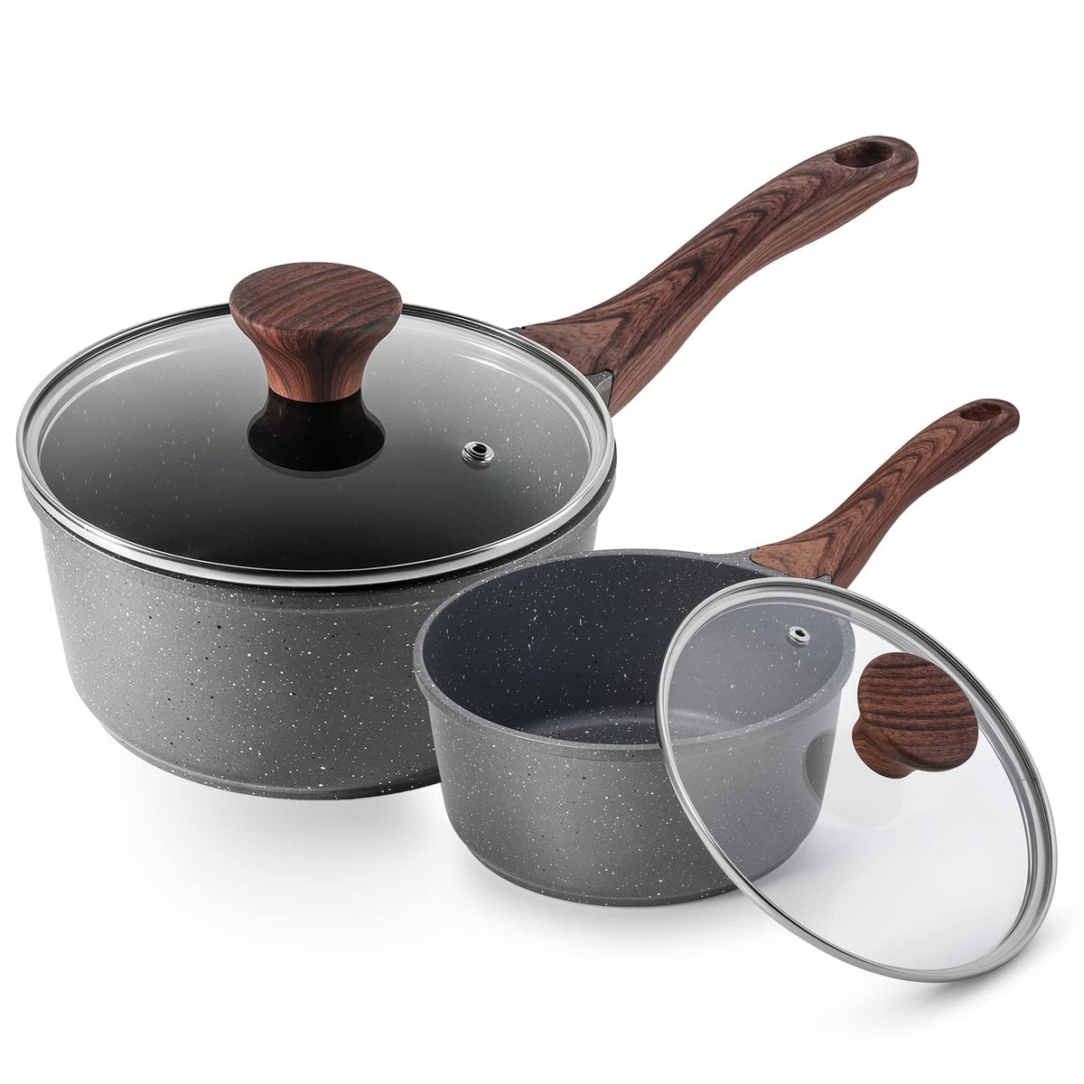 SENSARTE front view of saucepan set shows compact, ready-to-use design benefit