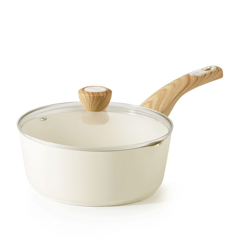SENSARTE front view of 3.0 quart saucepan showing lid and finish, highlights everyday versatility