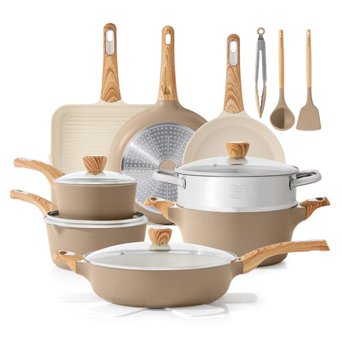 SENSARTE front view of full 20-piece set shows complete cookware collection benefits