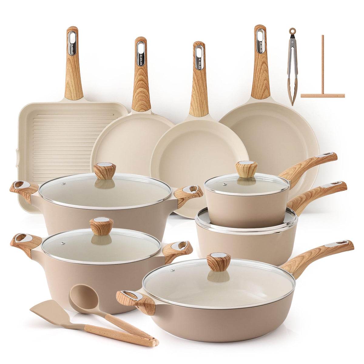 SENSARTE front view of full 26-piece cookware set showing included pieces and organization