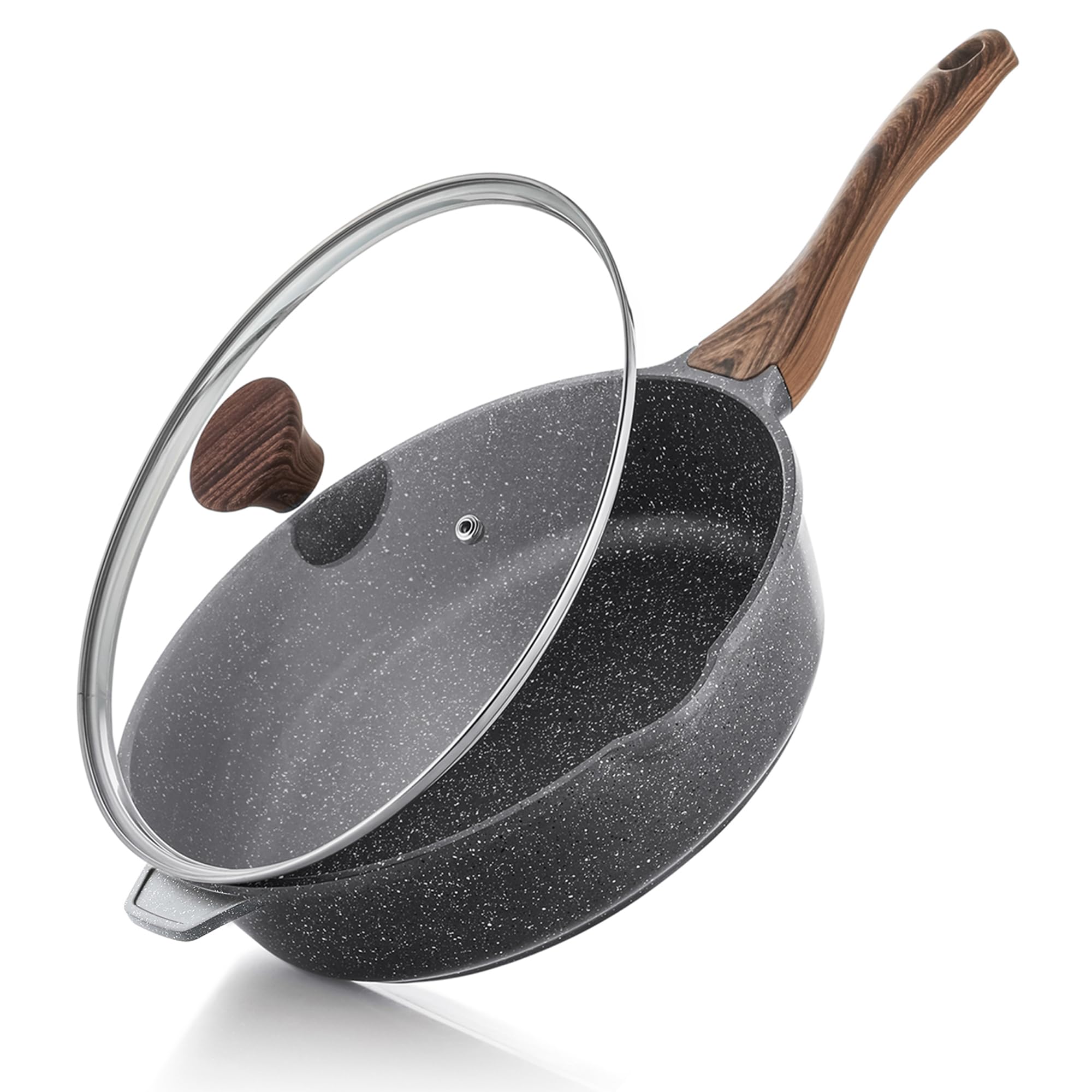 SENSARTE front view of 11-inch skillet showing stone coating benefit