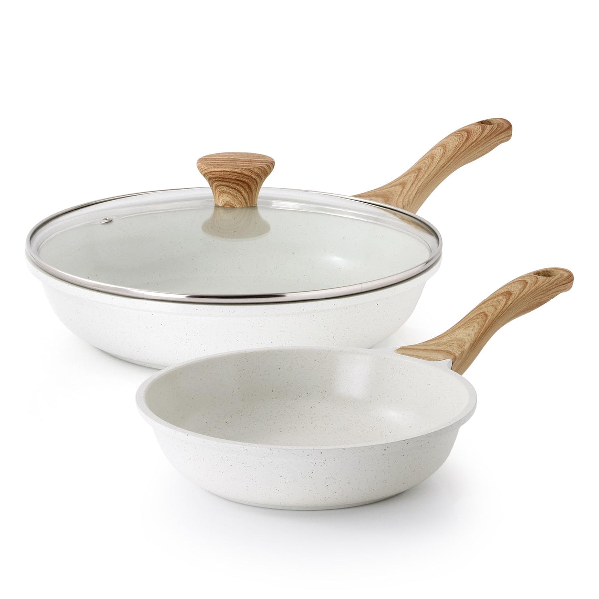 SENSARTE front view of white pan set showing clean design and space-saving benefit