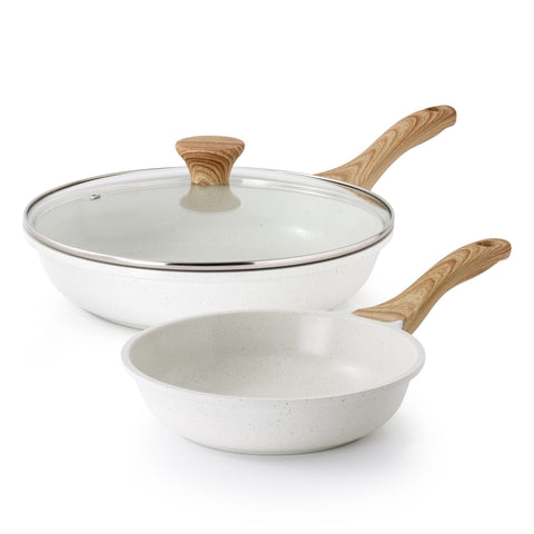 SENSARTE front view of white pan set showing clean design and space-saving benefit