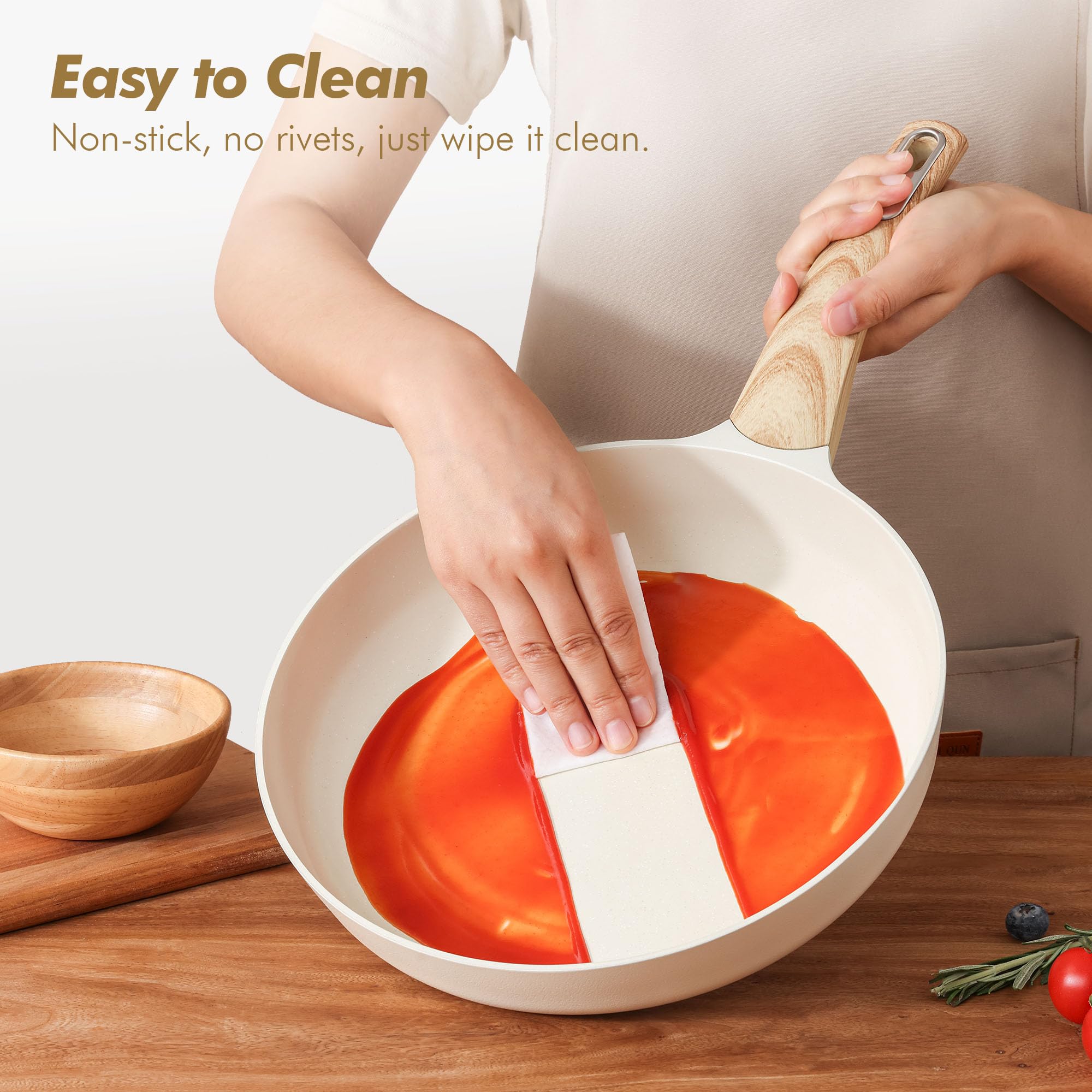 SENSARTE tempered glass lid and wood-grain handle offering safe visibility