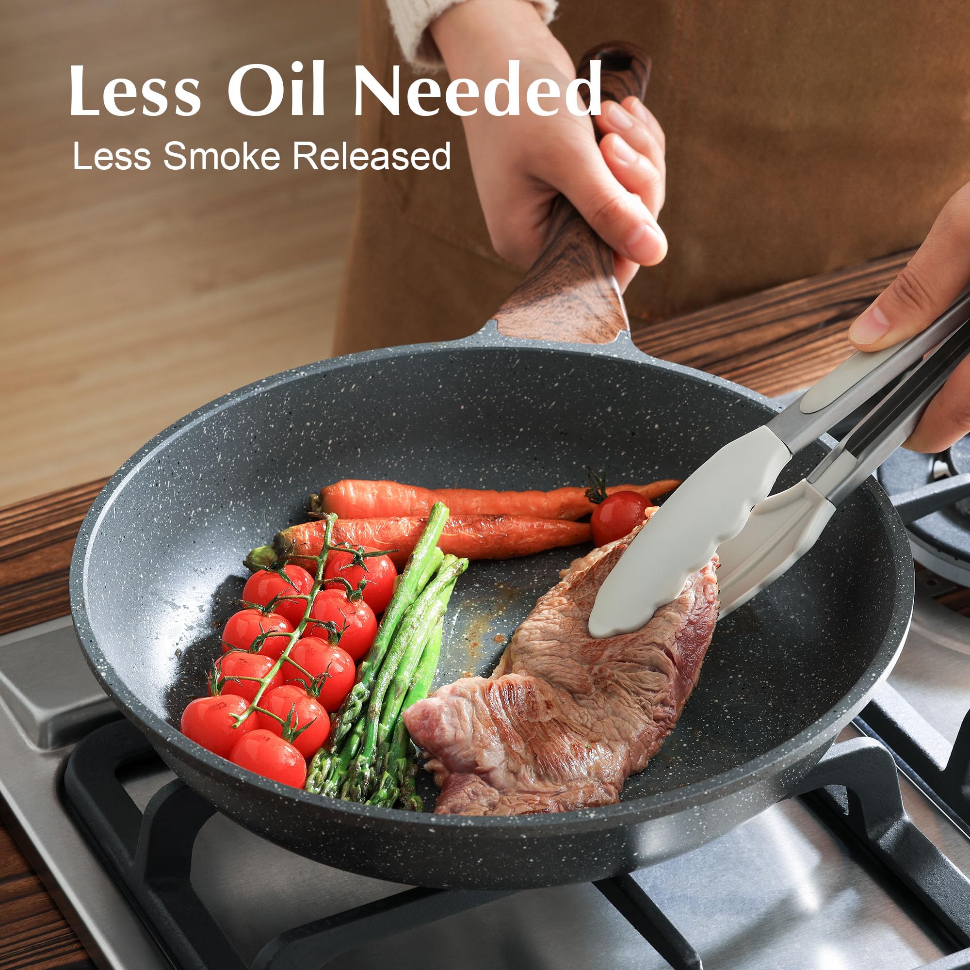 SENSARTE tempered glass lid seated on pan for visible, low-splatter cooking