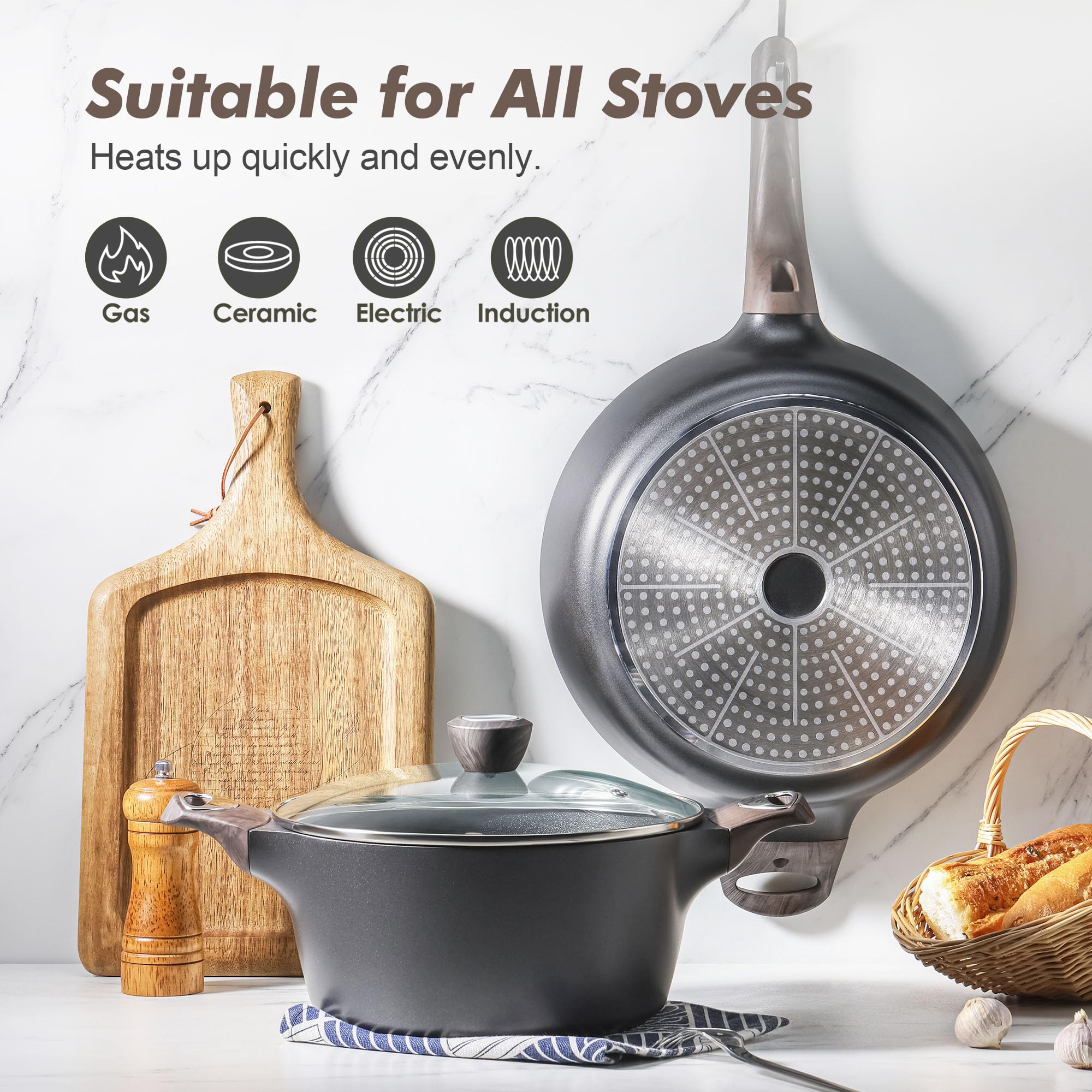 SENSARTE grill pan searing food highlighting grill marks and smokeless cooking