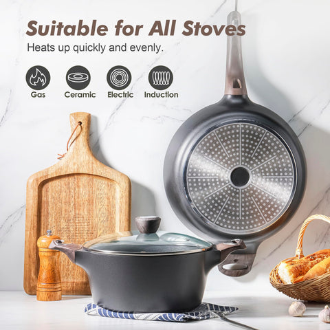 SENSARTE grill pan searing food highlighting grill marks and smokeless cooking