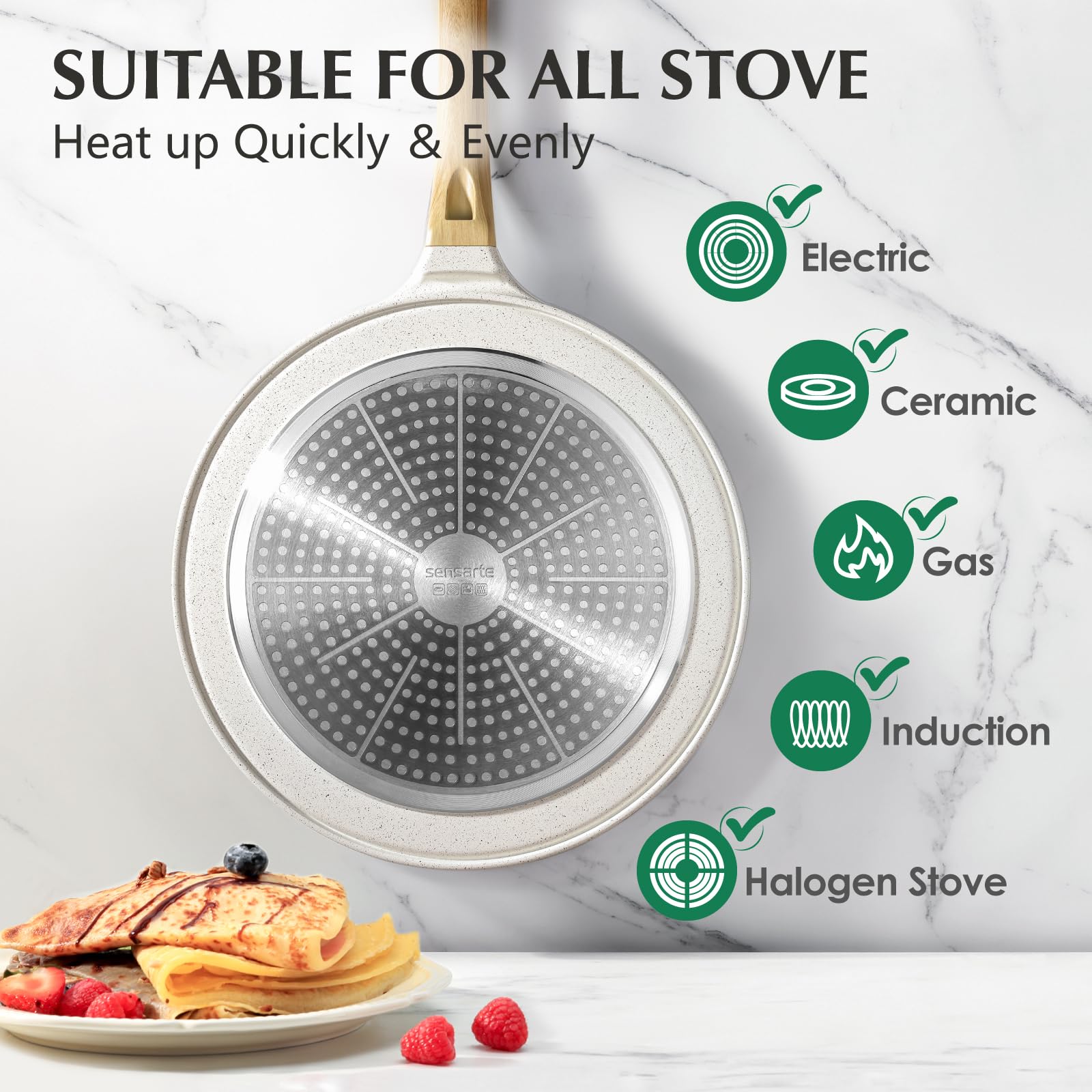 SENSARTE heat-resistant bakelite handle and attachment detail offering secure cool-grip benefit