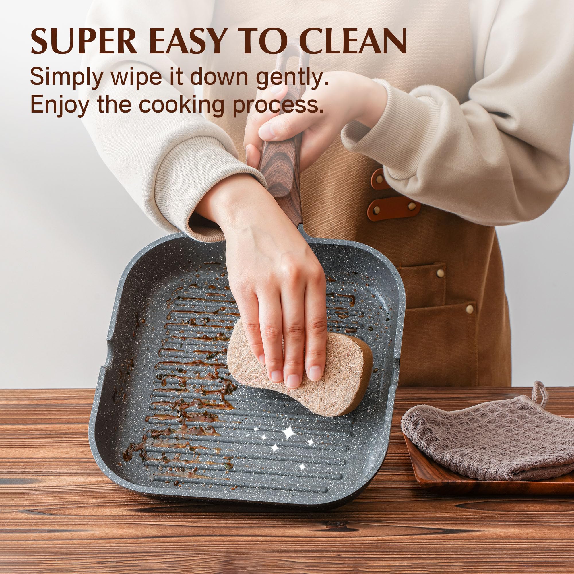 SENSARTE bakelite handle ergonomic grip for comfortable, cool handling while cooking