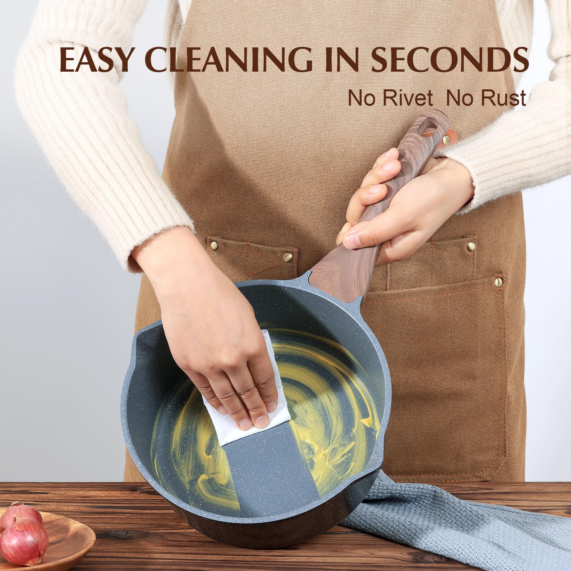 SENSARTE woodgrain bakelite handle that stays cool for safe comfortable grip