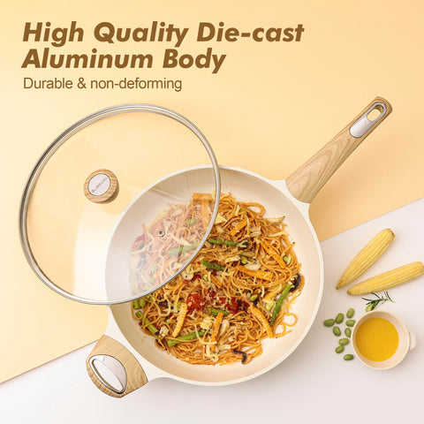 SENSARTE cookware in use sautéing vegetables and steaming for quick cleanup