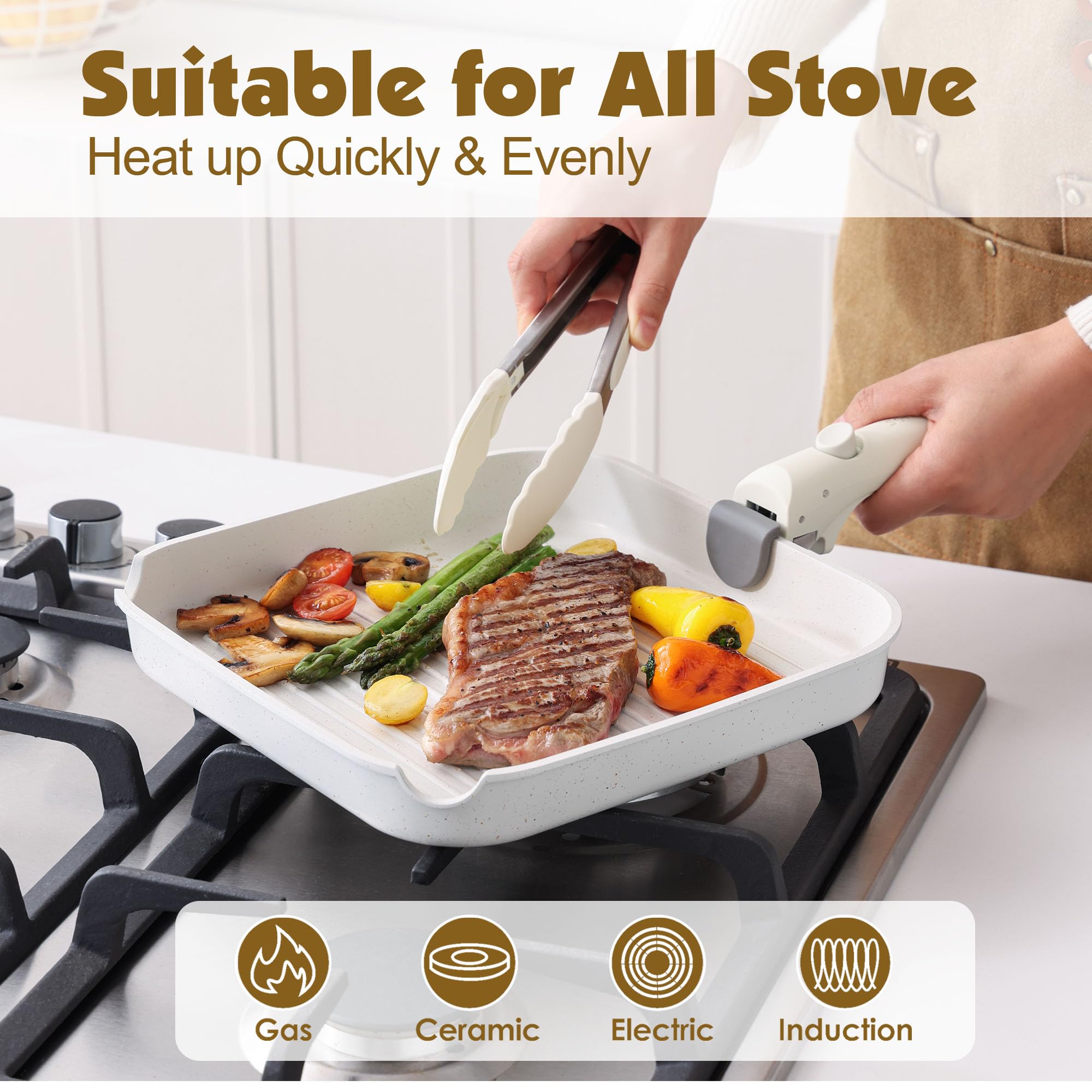 SENSARTE frying pan in use on stovetop showing even cooking and nonstick benefit