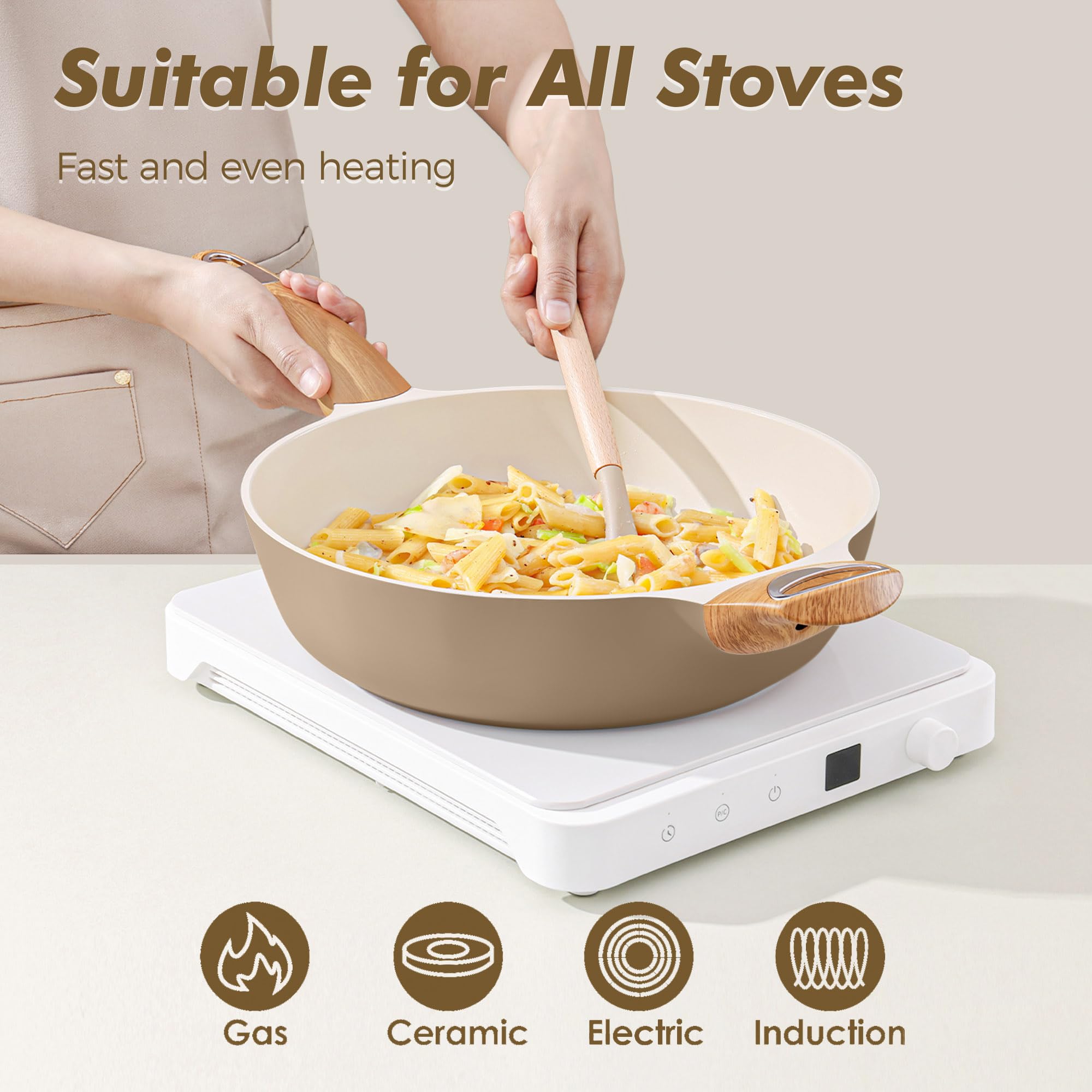 SENSARTE frying pan on stove cooking veggies for quick cleanup and low oil use