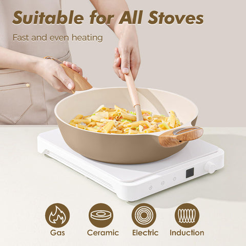 SENSARTE frying pan on stove cooking veggies for quick cleanup and low oil use