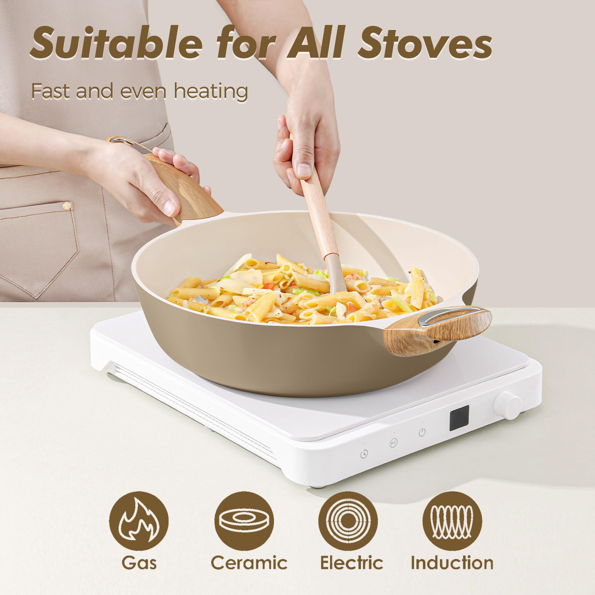 SENSARTE pan on induction stovetop sautéing vegetables for fast even heating