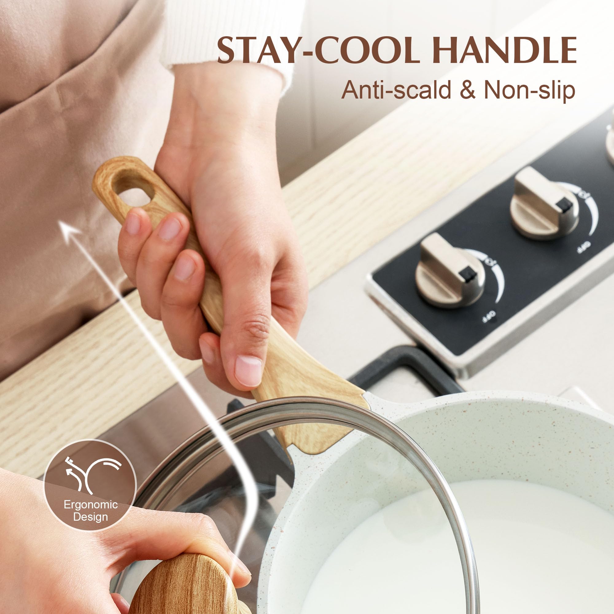SENSARTE saucepan in use simmering soup on stovetop for quick even heating