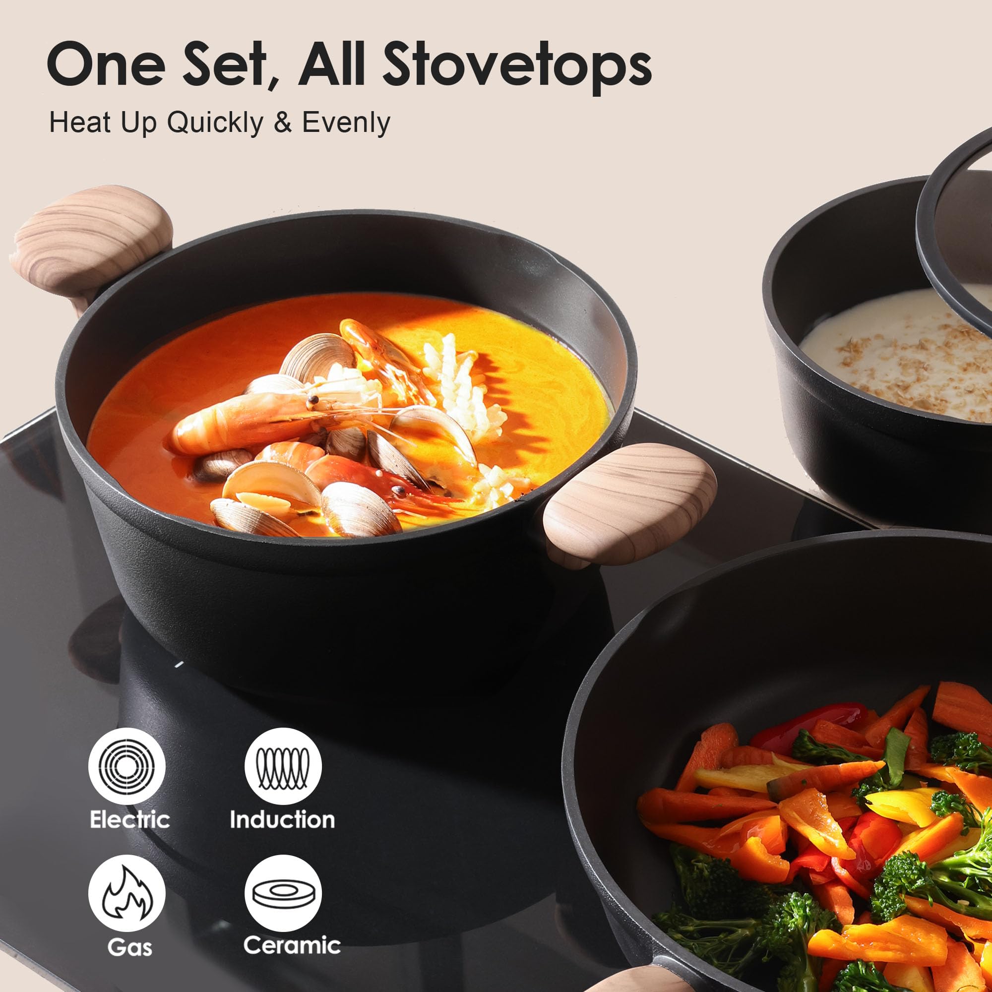SENSARTE lids and ergonomic handles that stay cool and improve control