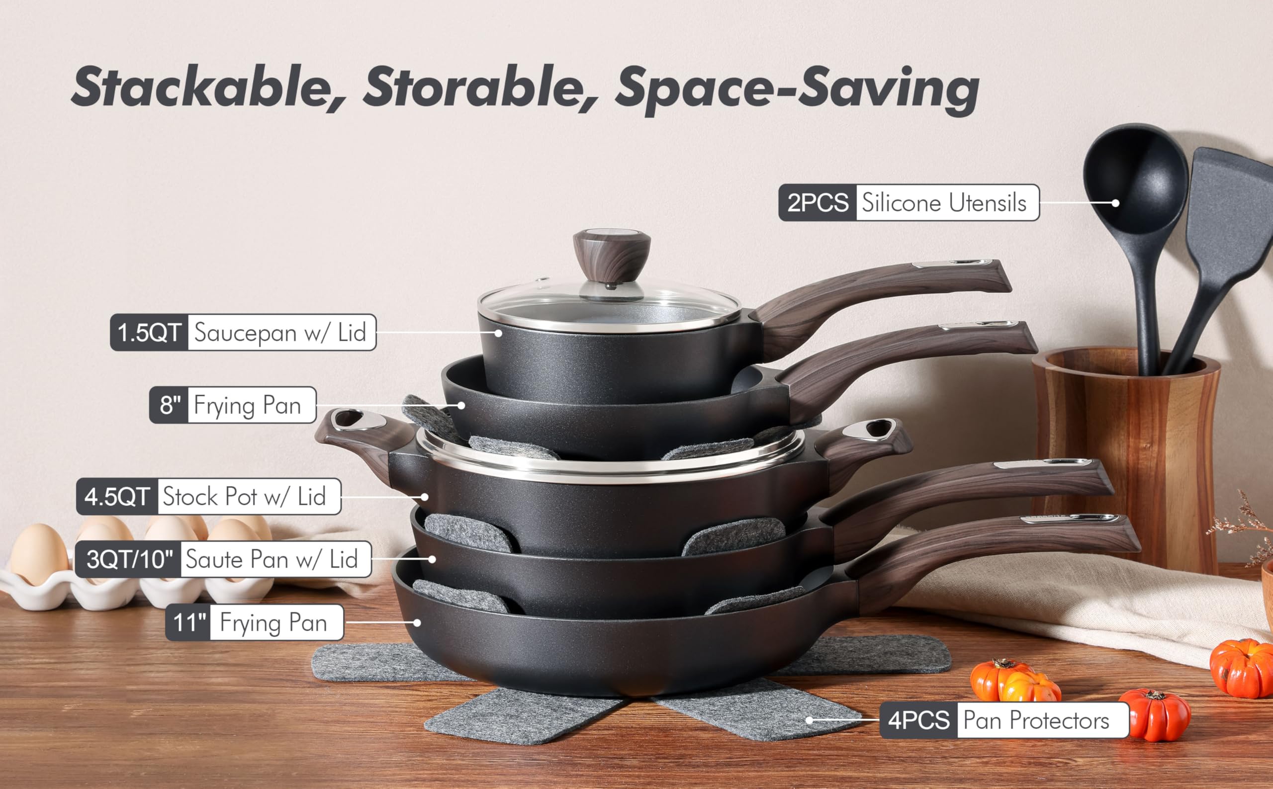 SENSARTE cookware staged in modern kitchen showing complete set usability and stylish countertop benefit