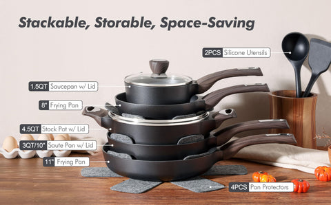 SENSARTE cookware staged in modern kitchen showing complete set usability and stylish countertop benefit