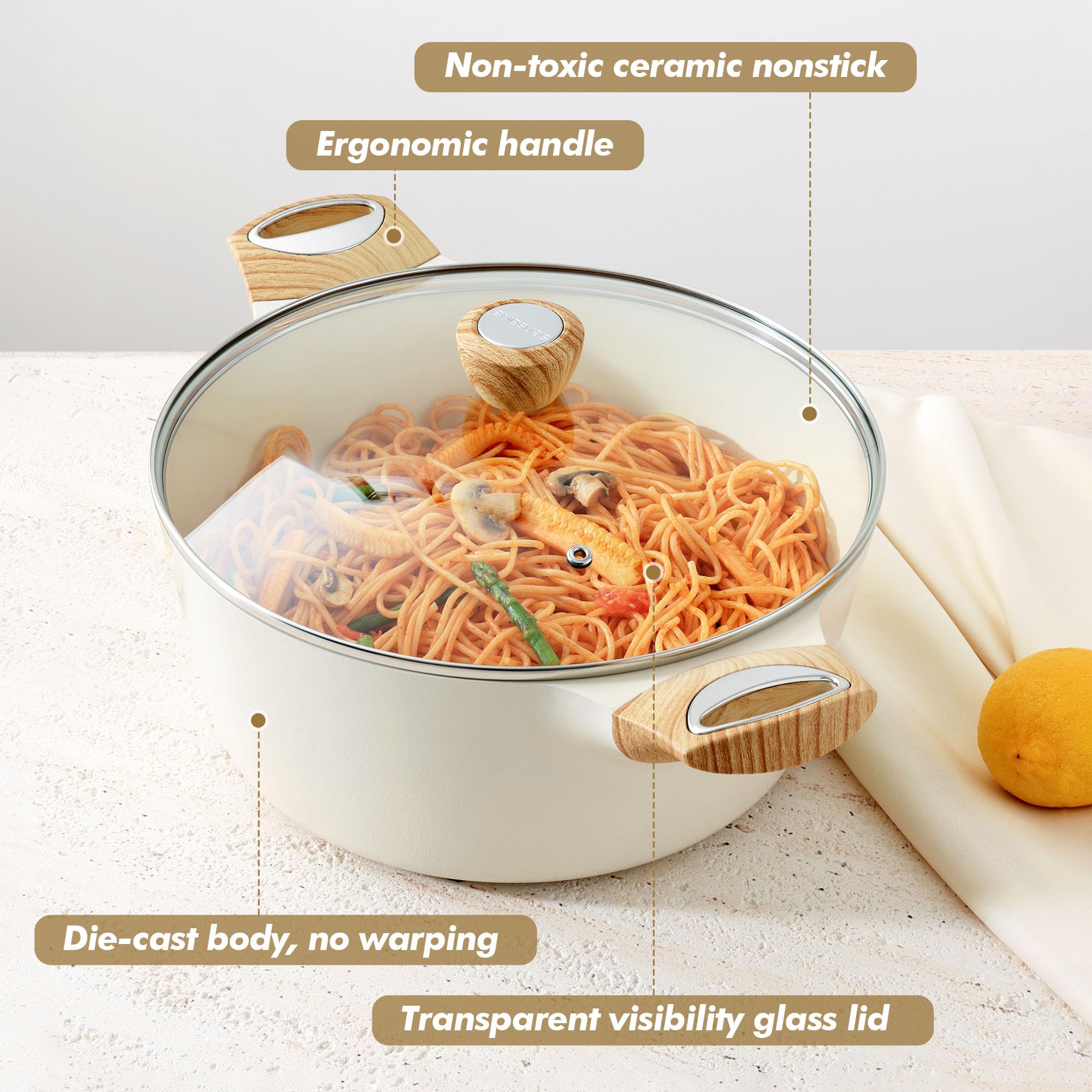 SENSARTE lifestyle kitchen shot of family serving from pot highlighting large capacity